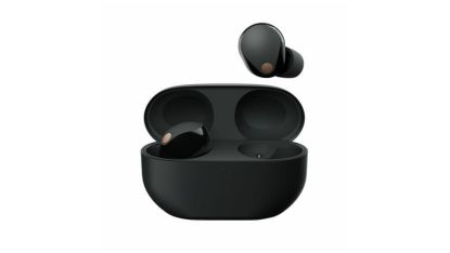 A leaked render of the Sony WF-1000XM5 wireless earbuds, on a white background